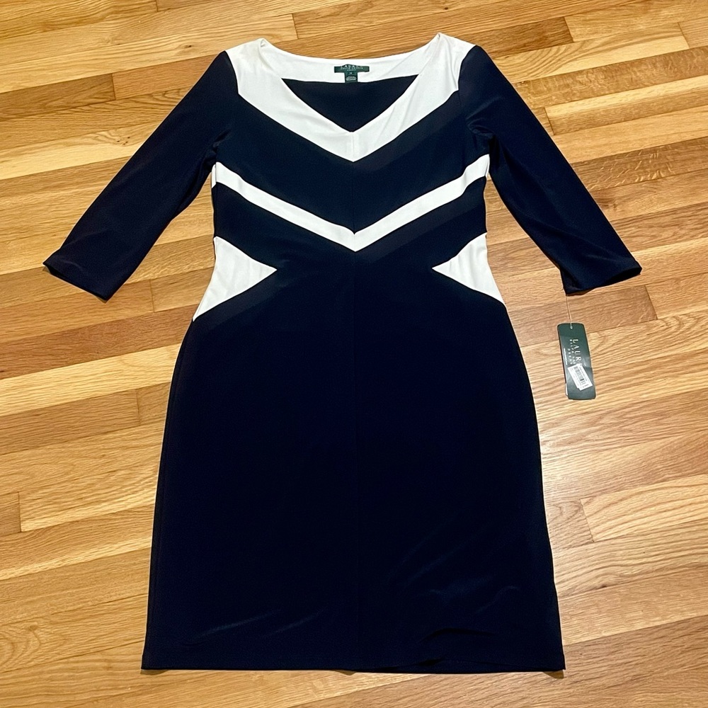 Lauren Ralph Lauren Womens Sheath Dress Black Knee Length Long Sleeve 14 New